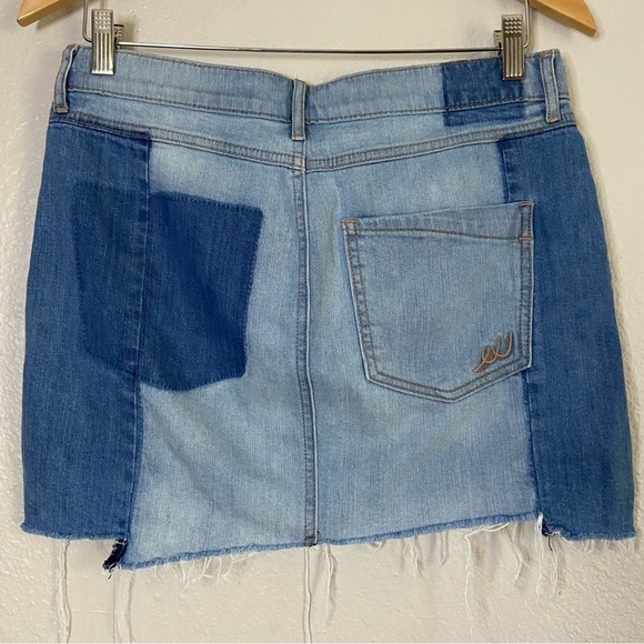 Express Colorblock Patchwork Denim Jean Mini Skirt Size 6 - Picture 2 of 7